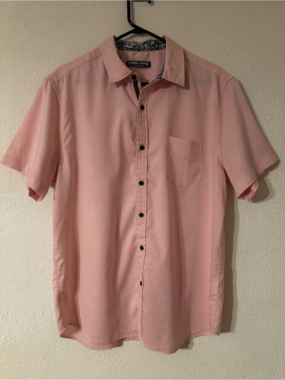 PJ Paul Jones Shirt Men Pink Cotton Blend Short Sleeve Button Up Size Large